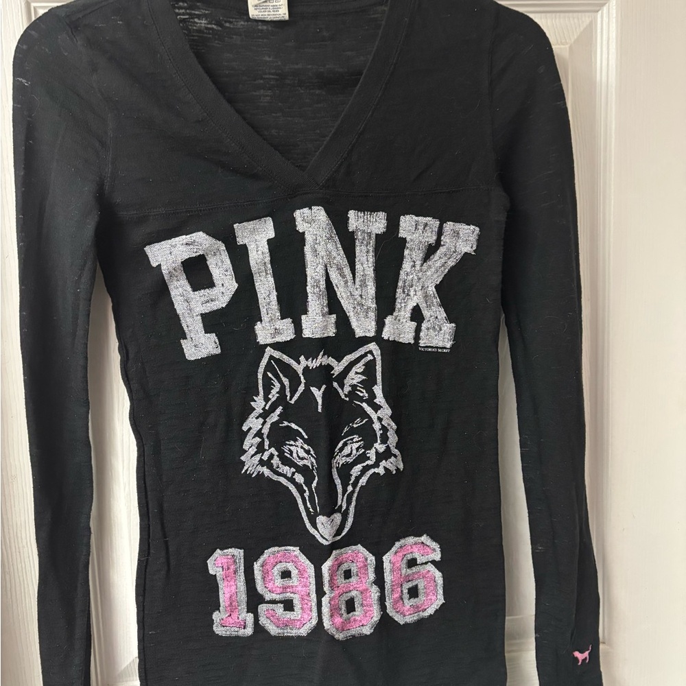 Victoria's Secret Black Top with Pink Logo